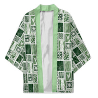 Vintage Aloha Block Quilt Kimono Green Inspired Lei Motifs - Polynesian Pride
