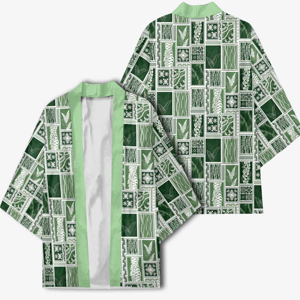 Vintage Aloha Block Quilt Kimono Green Inspired Lei Motifs - Polynesian Pride