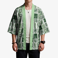 Vintage Aloha Block Quilt Kimono Green Inspired Lei Motifs - Polynesian Pride