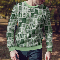 Vintage Aloha Block Quilt Ugly Christmas Sweater Green Inspired Lei Motifs - Polynesian Pride