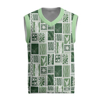 Vintage Aloha Block Quilt Christmas Knitted V-Neck Vest Green Inspired Lei Motifs - Polynesian Pride