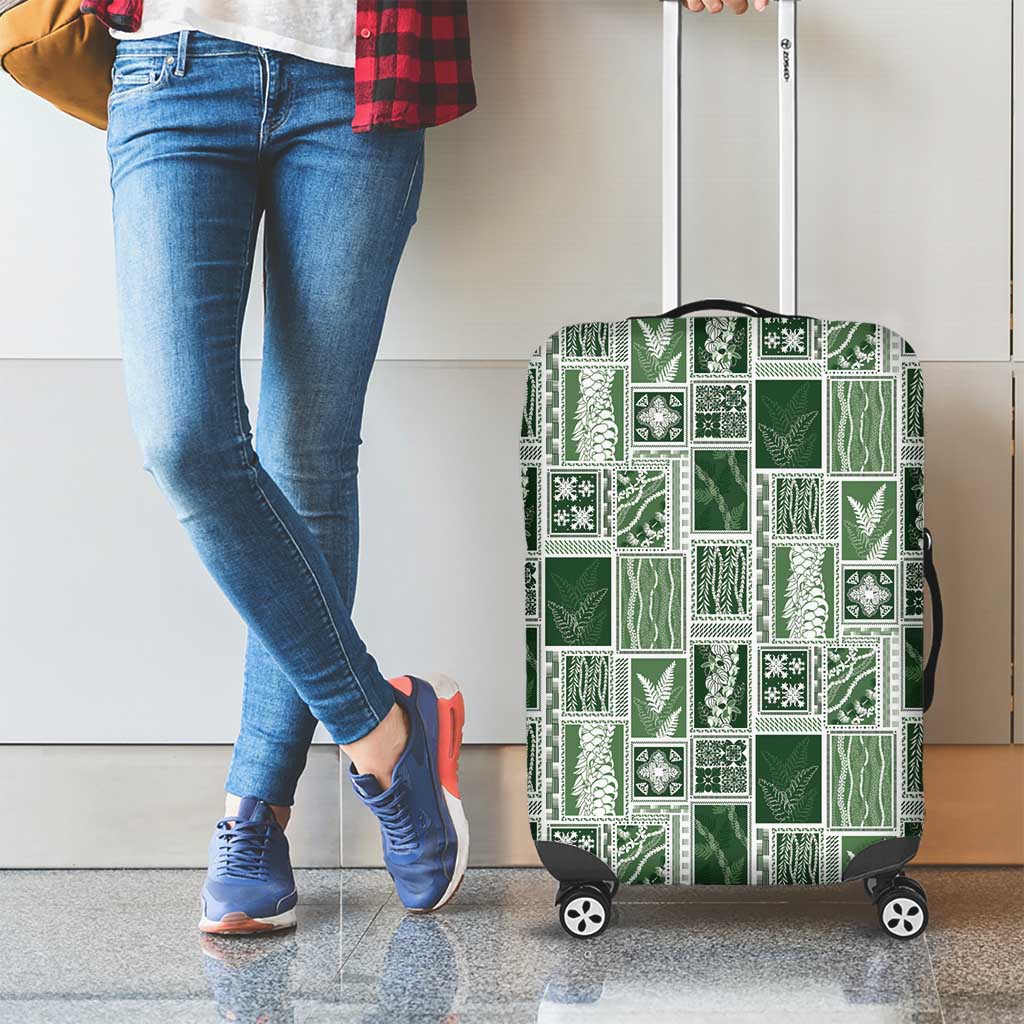 Vintage Aloha Block Quilt Luggage Cover Green Inspired Lei Motifs - Polynesian Pride