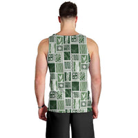 Vintage Aloha Block Quilt Men Tank Top Green Inspired Lei Motifs - Polynesian Pride