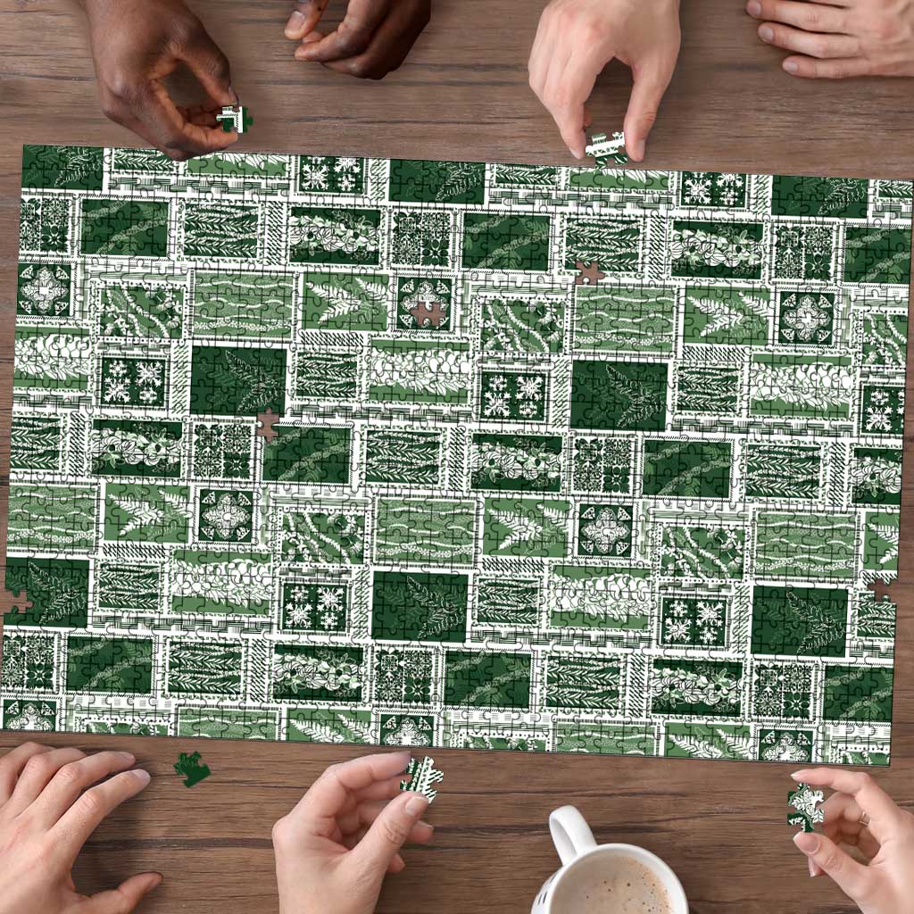 Vintage Aloha Block Quilt Puzzle Green Inspired Lei Motifs - Polynesian Pride