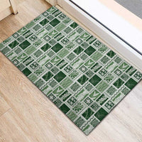 Vintage Aloha Block Quilt Rubber Doormat Green Inspired Lei Motifs - Polynesian Pride