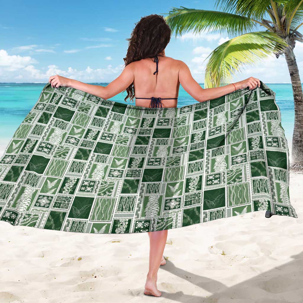 Vintage Aloha Block Quilt Sarong Green Inspired Lei Motifs - Polynesian Pride