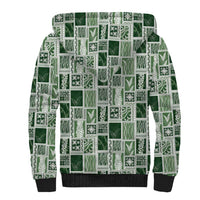 Vintage Aloha Block Quilt Sherpa Hoodie Green Inspired Lei Motifs - Polynesian Pride