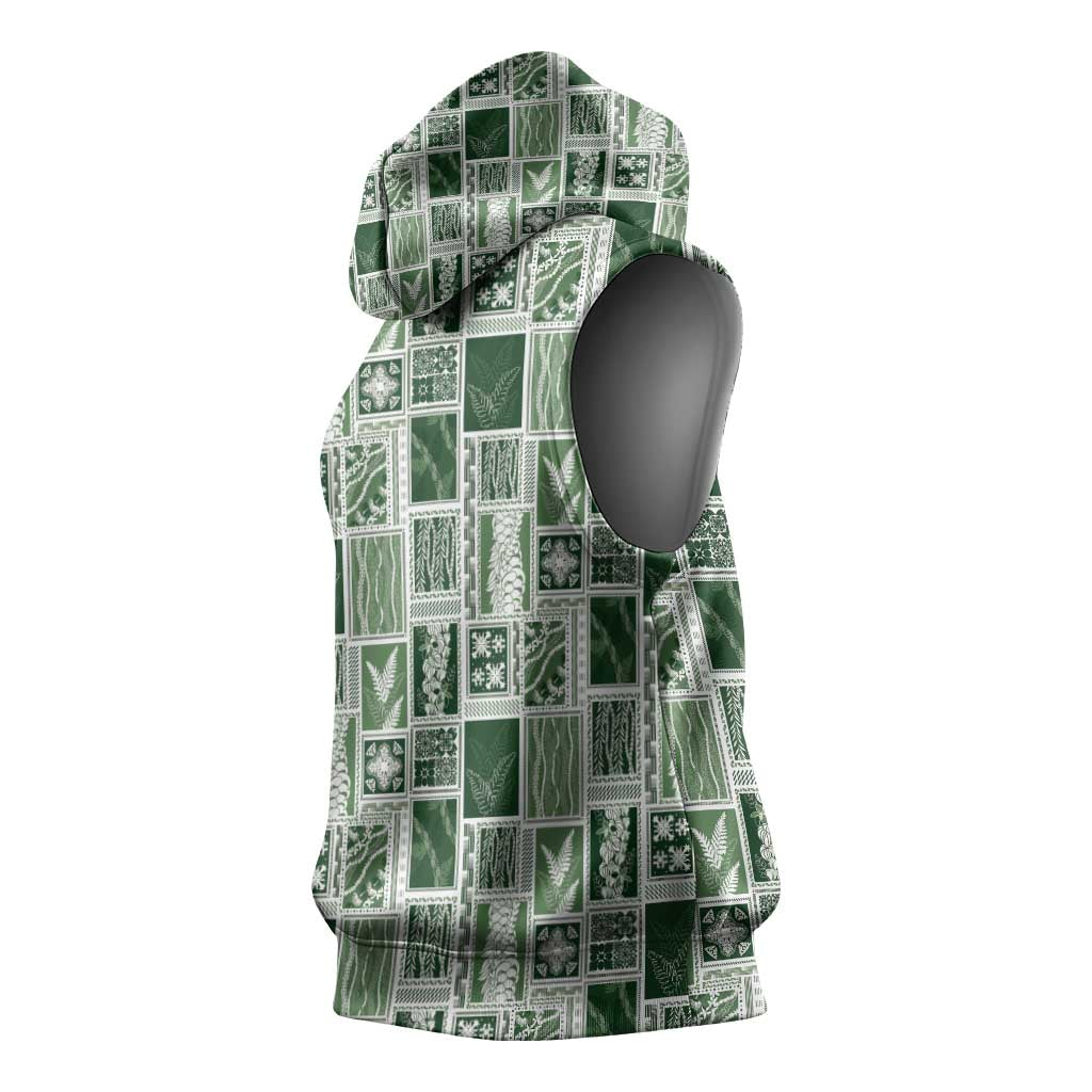 Vintage Aloha Block Quilt Sleeveless Hoodie Green Inspired Lei Motifs - Polynesian Pride