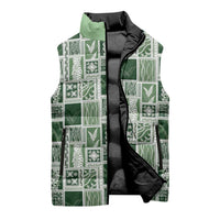 Vintage Aloha Block Quilt Sleeveless Puffer Jacket Green Inspired Lei Motifs - Polynesian Pride