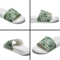 Vintage Aloha Block Quilt Slide Sandals Green Inspired Lei Motifs - Polynesian Pride