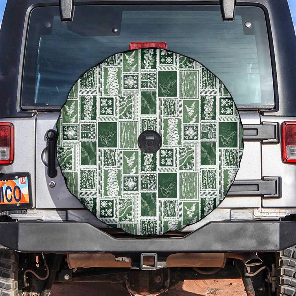 Vintage Aloha Block Quilt Spare Tire Cover Green Inspired Lei Motifs - Polynesian Pride