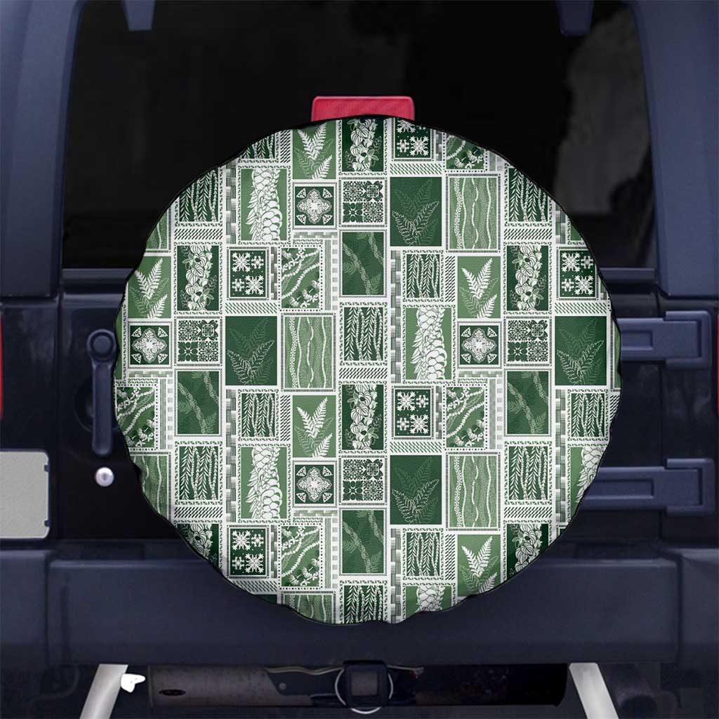 Vintage Aloha Block Quilt Spare Tire Cover Green Inspired Lei Motifs - Polynesian Pride