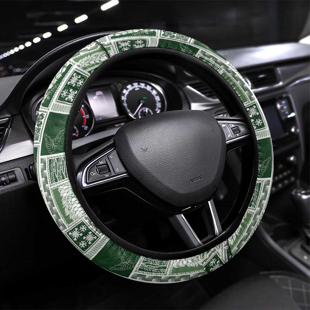 Vintage Aloha Block Quilt Steering Wheel Cover Green Inspired Lei Motifs - Polynesian Pride