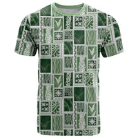 Vintage Aloha Block Quilt T Shirt Green Inspired Lei Motifs - Polynesian Pride