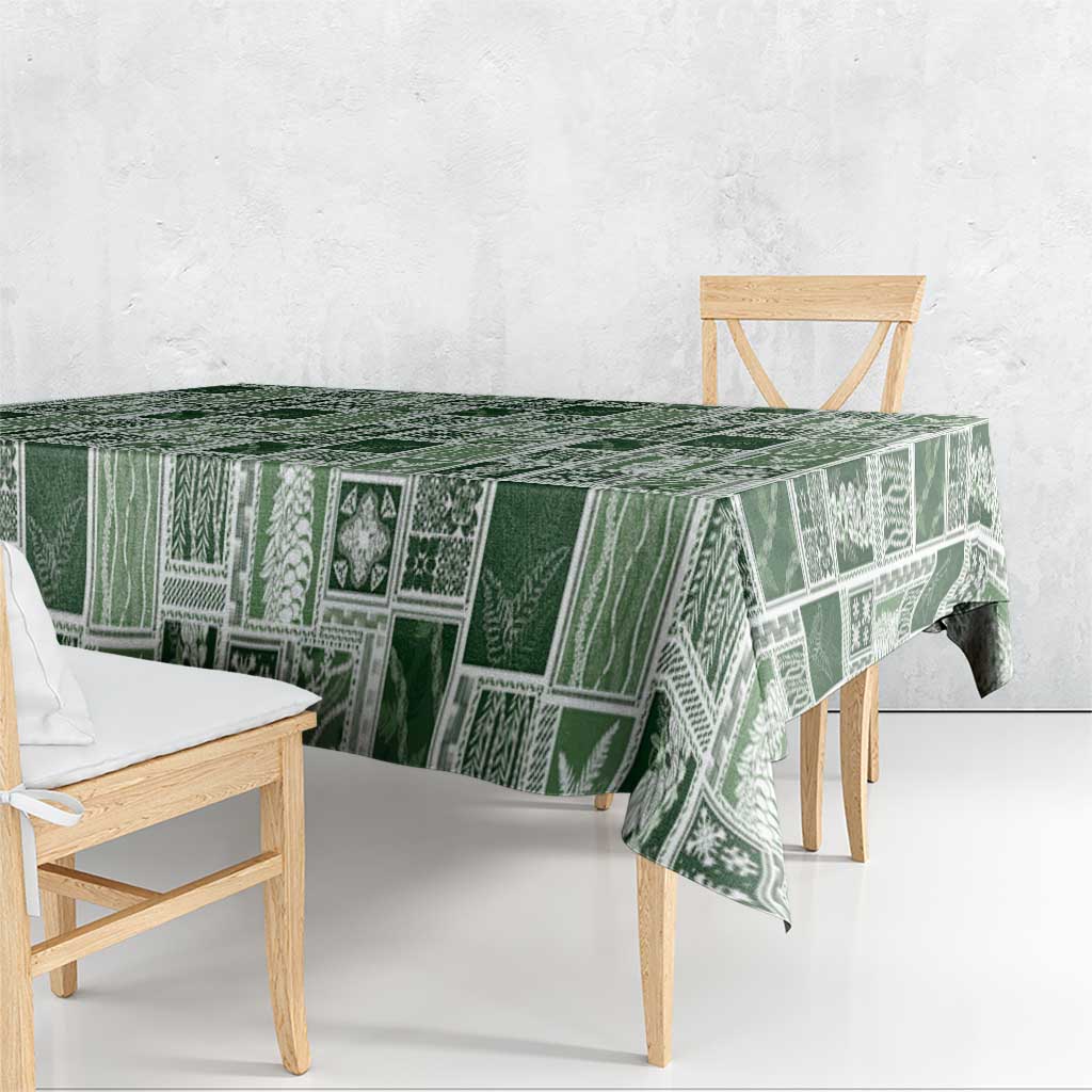 Vintage Aloha Block Quilt Tablecloth Green Inspired Lei Motifs - Polynesian Pride