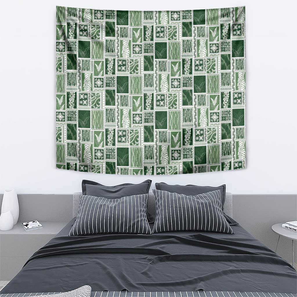 Vintage Aloha Block Quilt Tapestry Green Inspired Lei Motifs - Polynesian Pride
