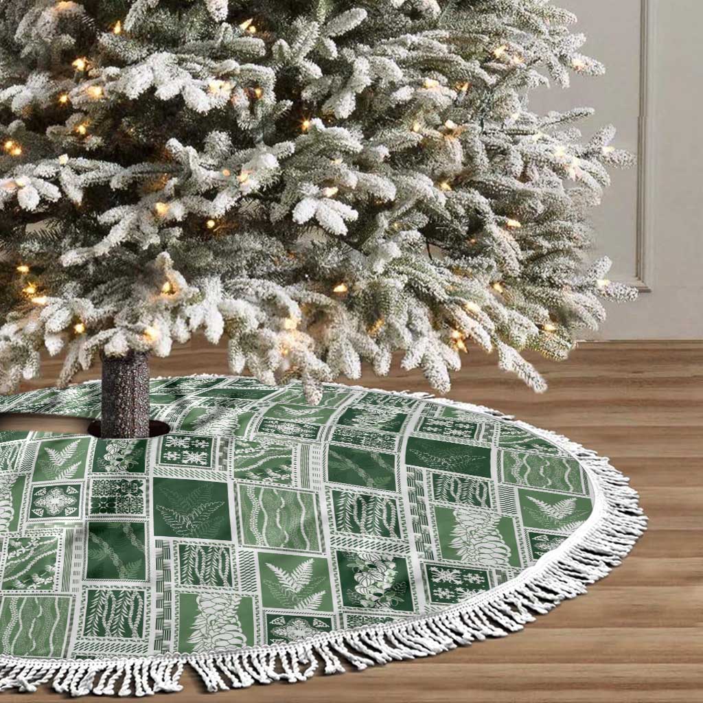Vintage Aloha Block Quilt Tree Skirt Green Inspired Lei Motifs - Polynesian Pride