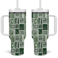 Vintage Aloha Block Quilt Tumbler With Handle Green Inspired Lei Motifs - Polynesian Pride