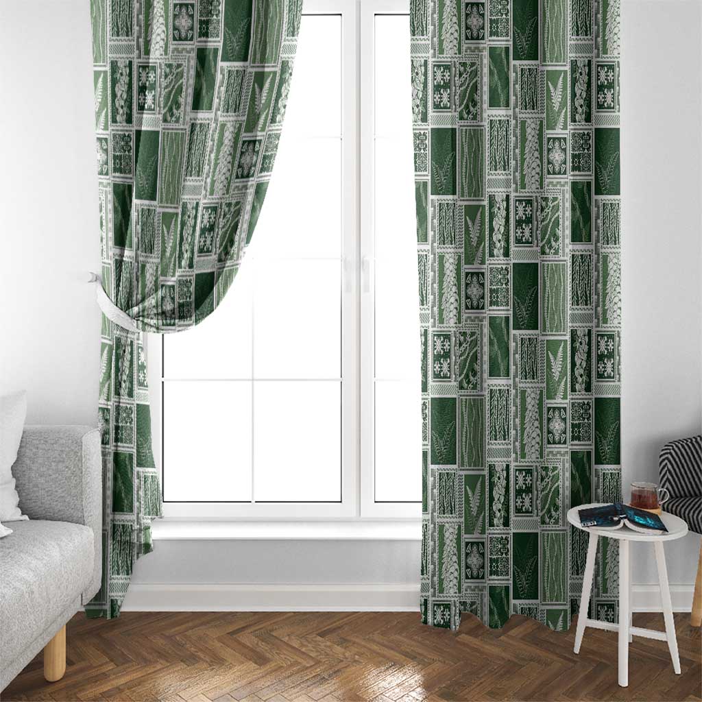 Vintage Aloha Block Quilt Window Curtain Green Inspired Lei Motifs - Polynesian Pride