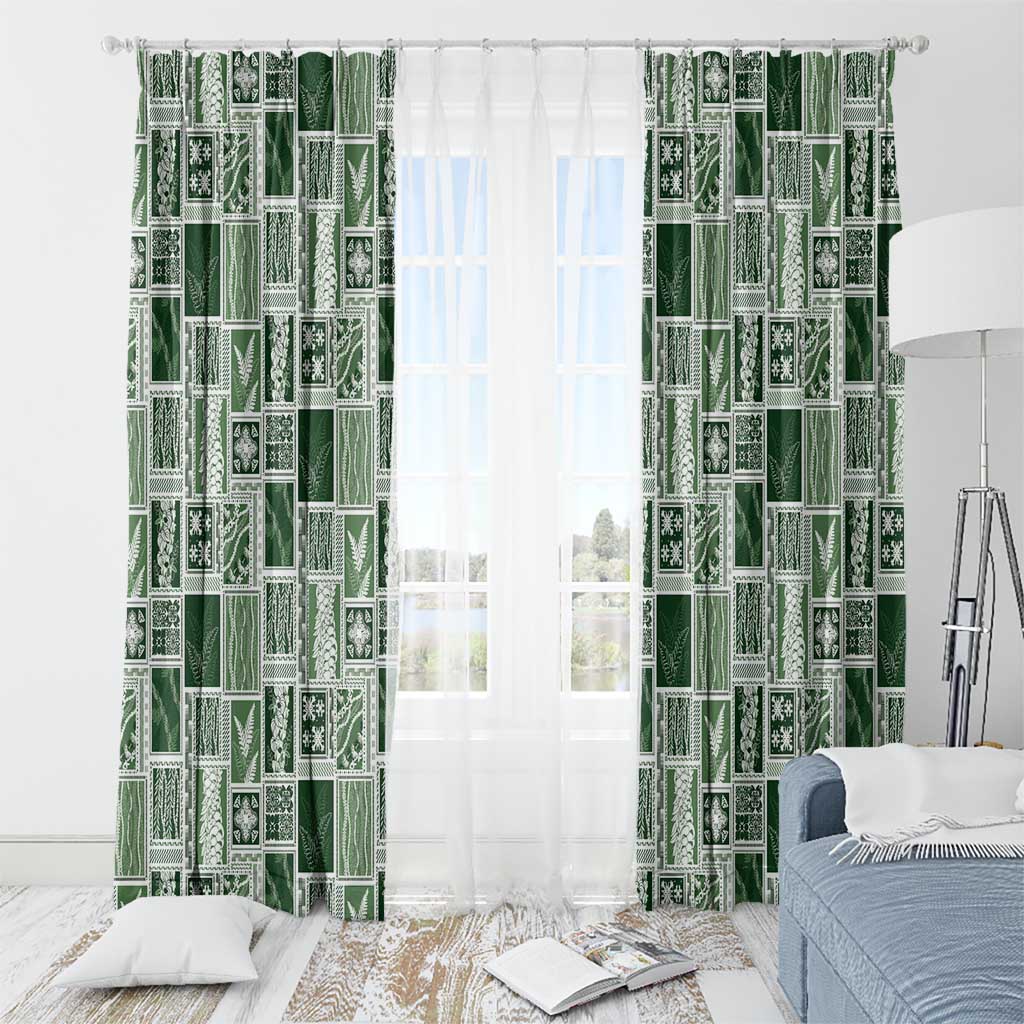 Vintage Aloha Block Quilt Window Curtain Green Inspired Lei Motifs - Polynesian Pride