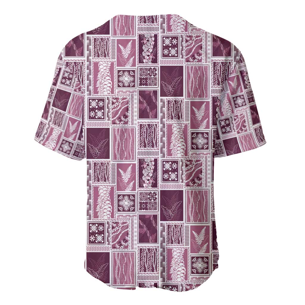 Vintage Aloha Block Quilt Baseball Jersey Pink Inspired Lei Motifs - Polynesian Pride