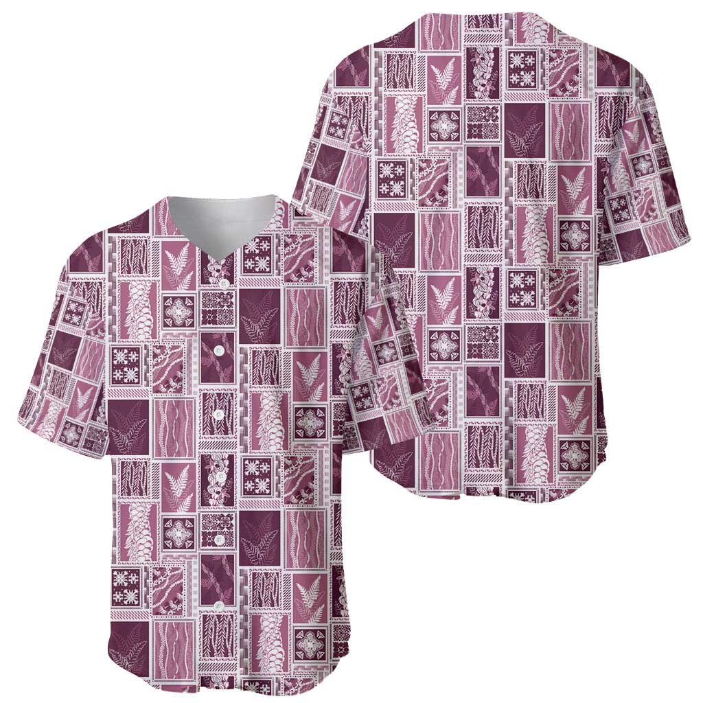 Vintage Aloha Block Quilt Baseball Jersey Pink Inspired Lei Motifs - Polynesian Pride