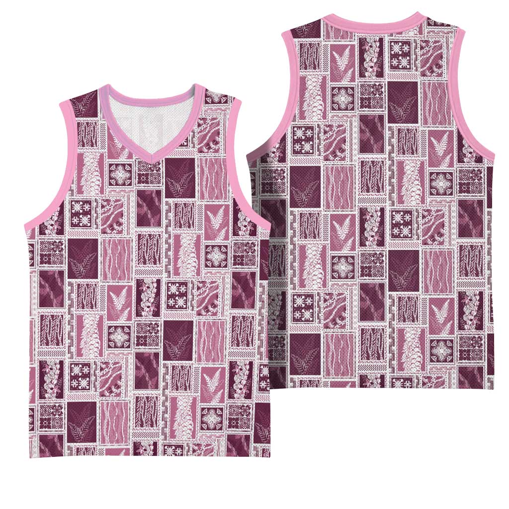 Vintage Aloha Block Quilt Basketball Jersey Pink Inspired Lei Motifs - Polynesian Pride