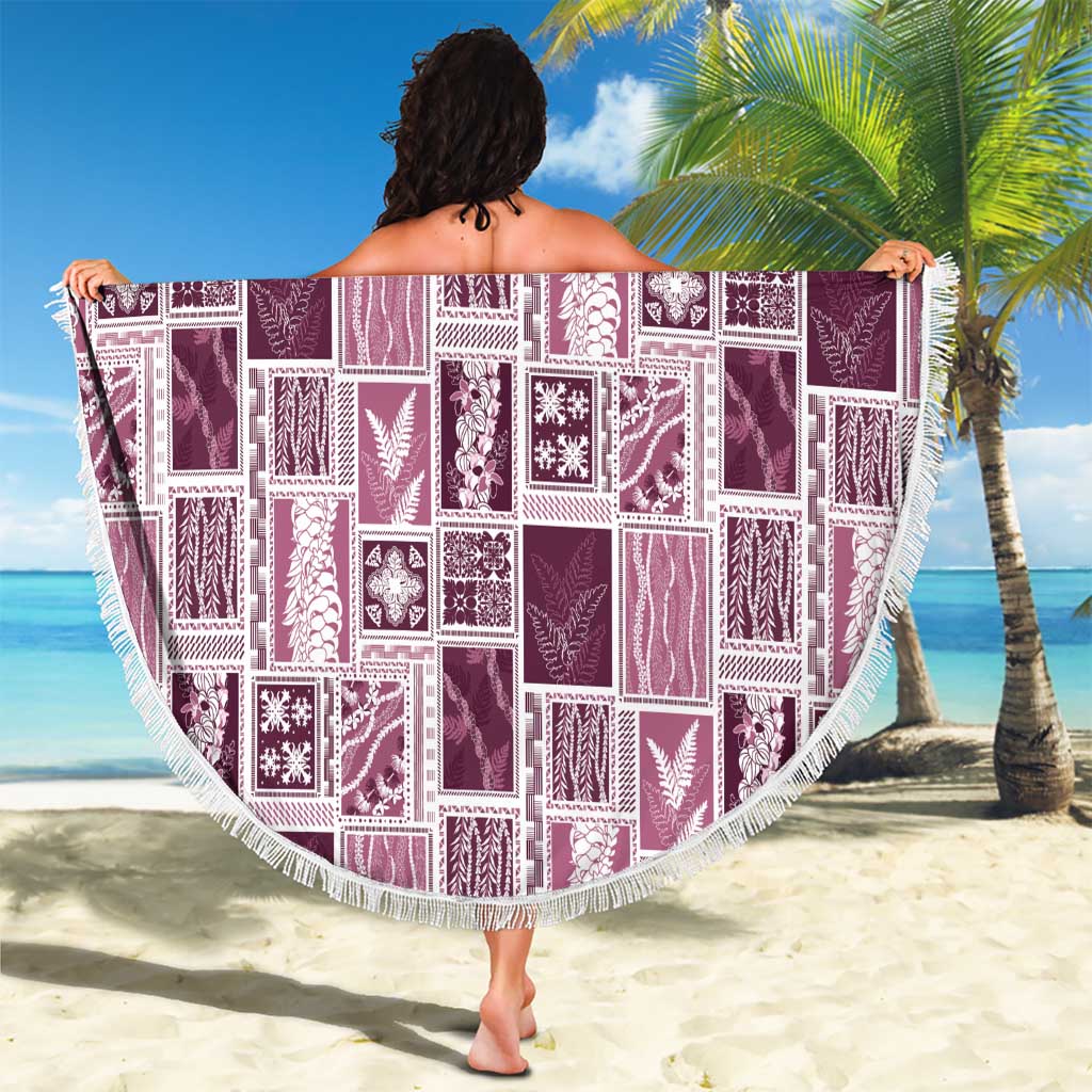 Vintage Aloha Block Quilt Beach Blanket Pink Inspired Lei Motifs - Polynesian Pride