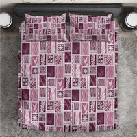 Vintage Aloha Block Quilt Bedding Set Pink Inspired Lei Motifs - Polynesian Pride