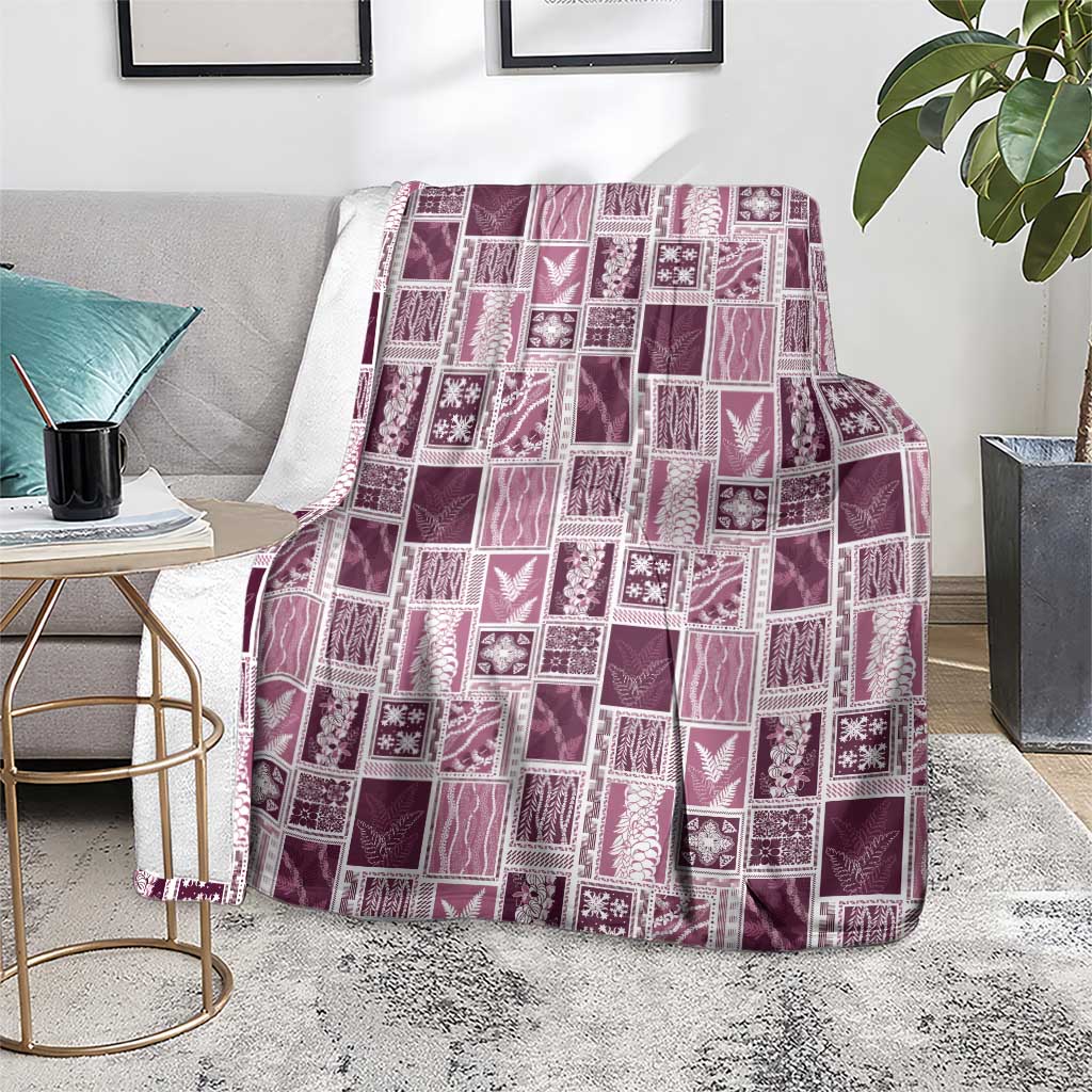 Vintage Aloha Block Quilt Blanket Pink Inspired Lei Motifs - Polynesian Pride