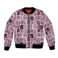 Vintage Aloha Block Quilt Bomber Jacket Pink Inspired Lei Motifs - Polynesian Pride