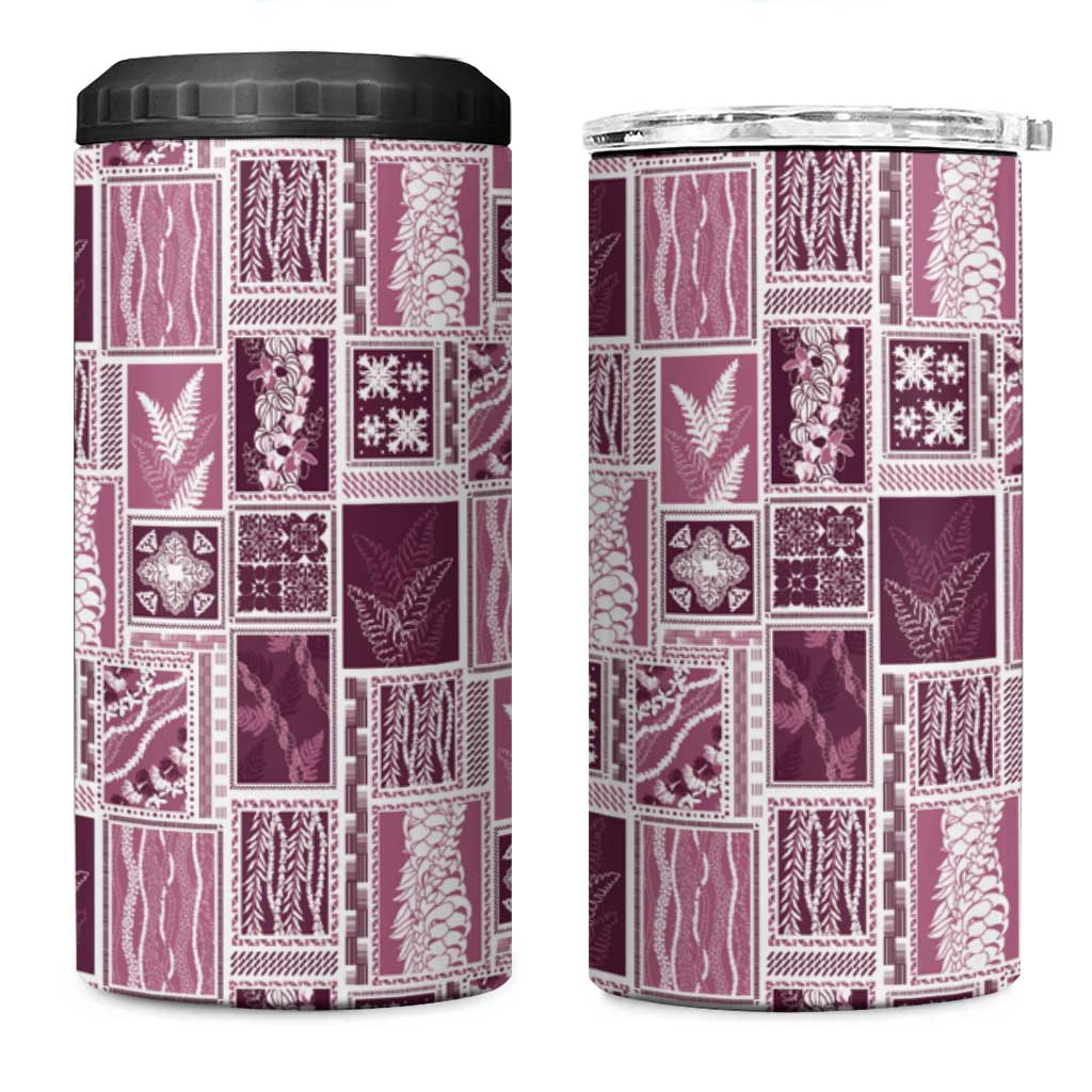 Vintage Aloha Block Quilt 4 in 1 Can Cooler Tumbler Pink Inspired Lei Motifs - Polynesian Pride