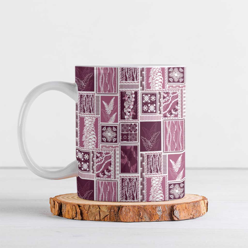 Vintage Aloha Block Quilt Ceramic Mug Pink Inspired Lei Motifs - Polynesian Pride