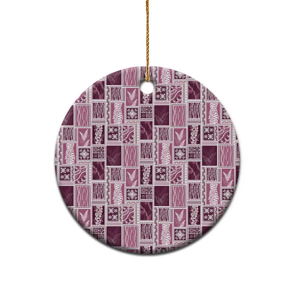 Vintage Aloha Block Quilt Ceramic Ornament Pink Inspired Lei Motifs - Polynesian Pride