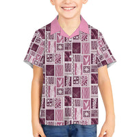 Vintage Aloha Block Quilt Family Matching Short Sleeve Bodycon Dress and Hawaiian Shirt Pink Inspired Lei Motifs - Polynesian Pride