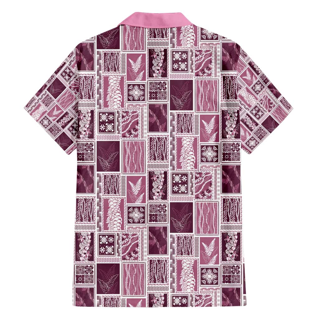 Vintage Aloha Block Quilt Family Matching Summer Maxi Dress and Hawaiian Shirt Pink Inspired Lei Motifs - Polynesian Pride