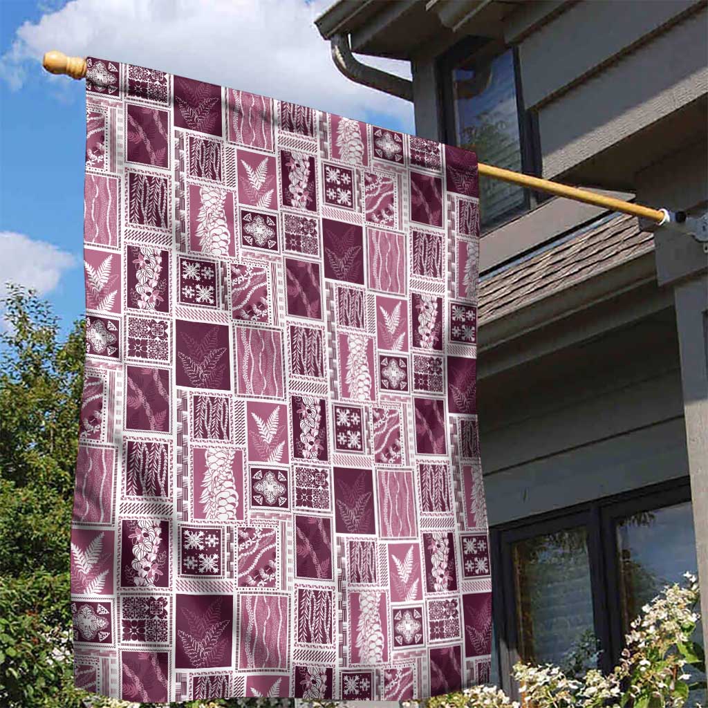 Vintage Aloha Block Quilt Garden Flag Pink Inspired Lei Motifs - Polynesian Pride