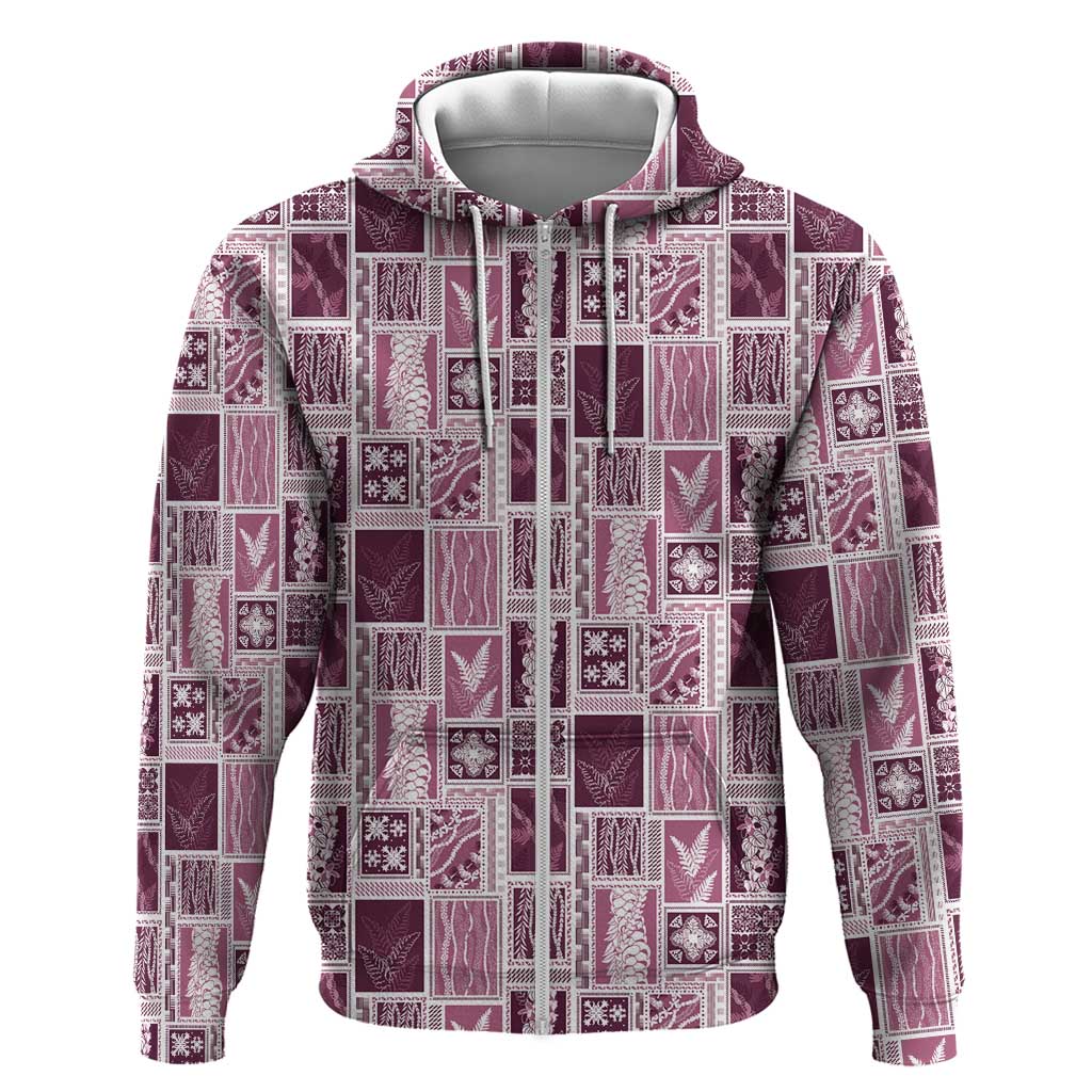 Vintage Aloha Block Quilt Hoodie Pink Inspired Lei Motifs - Polynesian Pride