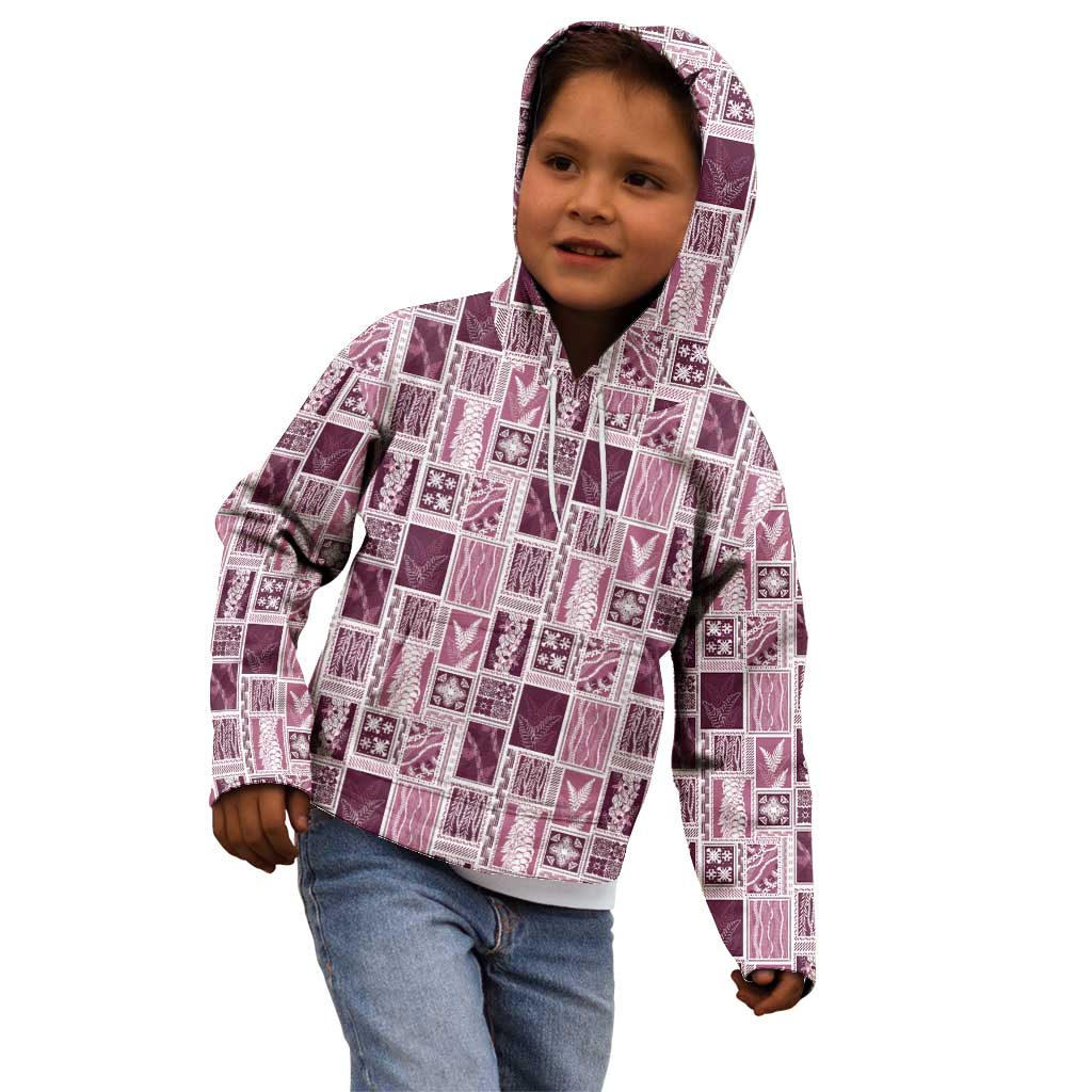 Vintage Aloha Block Quilt Kid Hoodie Pink Inspired Lei Motifs - Polynesian Pride
