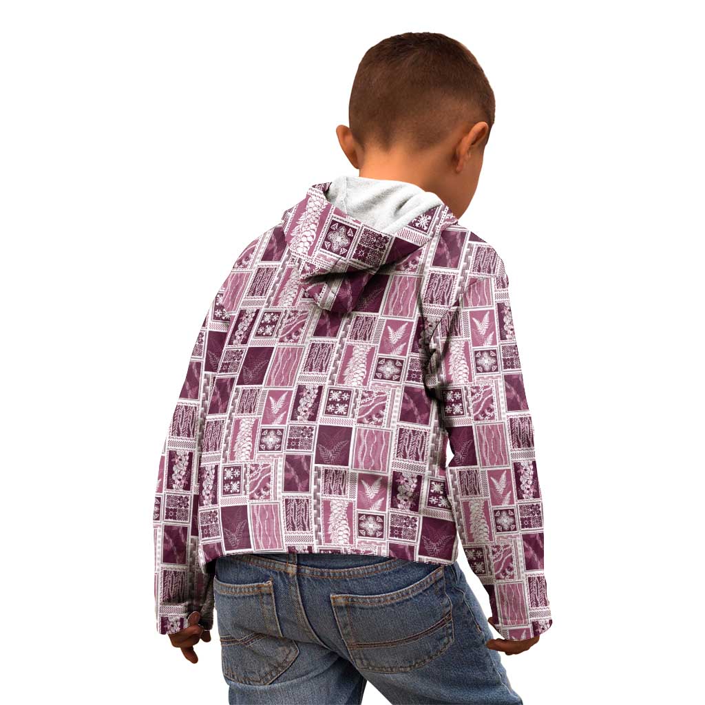 Vintage Aloha Block Quilt Kid Hoodie Pink Inspired Lei Motifs - Polynesian Pride