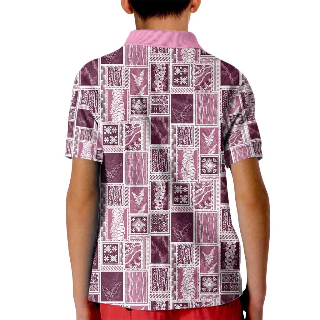Vintage Aloha Block Quilt Kid Polo Shirt Pink Inspired Lei Motifs - Polynesian Pride