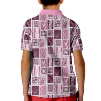 Vintage Aloha Block Quilt Kid Polo Shirt Pink Inspired Lei Motifs - Polynesian Pride