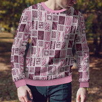 Vintage Aloha Block Quilt Ugly Christmas Sweater Pink Inspired Lei Motifs - Polynesian Pride