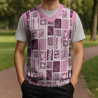Vintage Aloha Block Quilt Christmas Knitted V-Neck Vest Pink Inspired Lei Motifs - Polynesian Pride