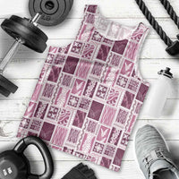 Vintage Aloha Block Quilt Men Tank Top Pink Inspired Lei Motifs - Polynesian Pride