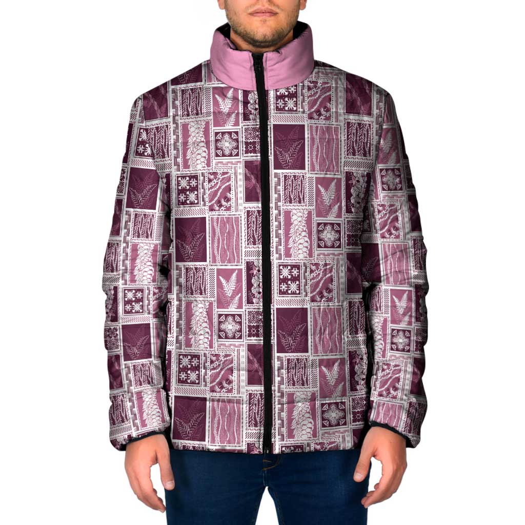 Vintage Aloha Block Quilt Padded Jacket Pink Inspired Lei Motifs - Polynesian Pride