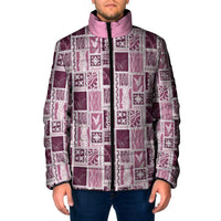 Vintage Aloha Block Quilt Padded Jacket Pink Inspired Lei Motifs - Polynesian Pride