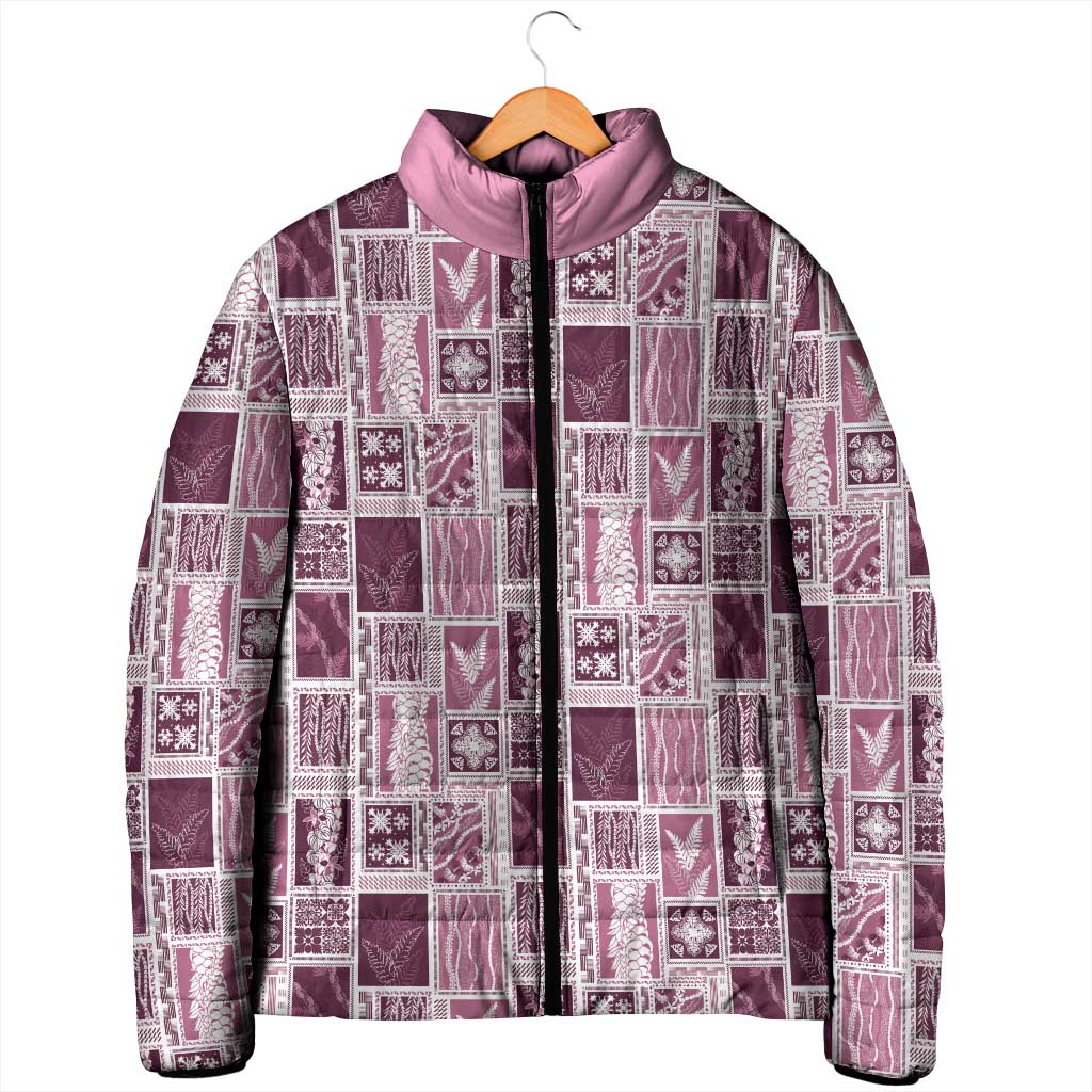 Vintage Aloha Block Quilt Padded Jacket Pink Inspired Lei Motifs - Polynesian Pride