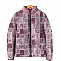 Vintage Aloha Block Quilt Padded Jacket Pink Inspired Lei Motifs - Polynesian Pride