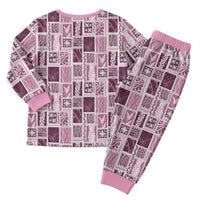 Vintage Aloha Block Quilt Christmas Pajama Set Pink Inspired Lei Motifs - Polynesian Pride